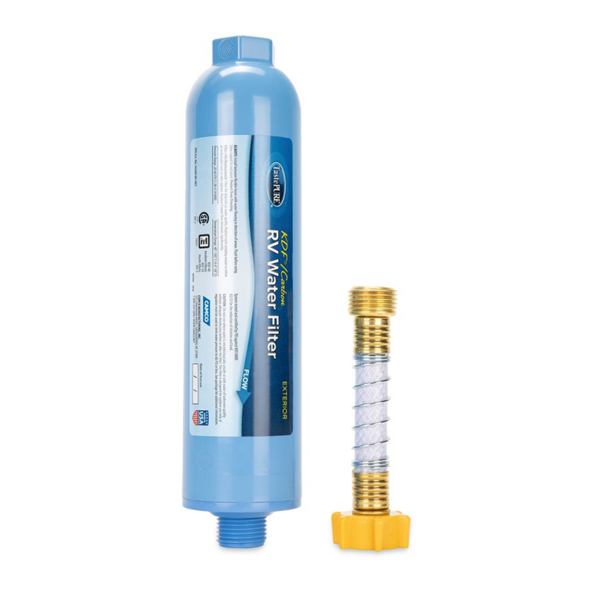 TastePURE KDF RV Water Filter with Flexible Hose Protector