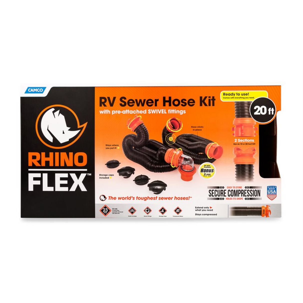 Rhino FLEX 20' Sewer Hose Kit
